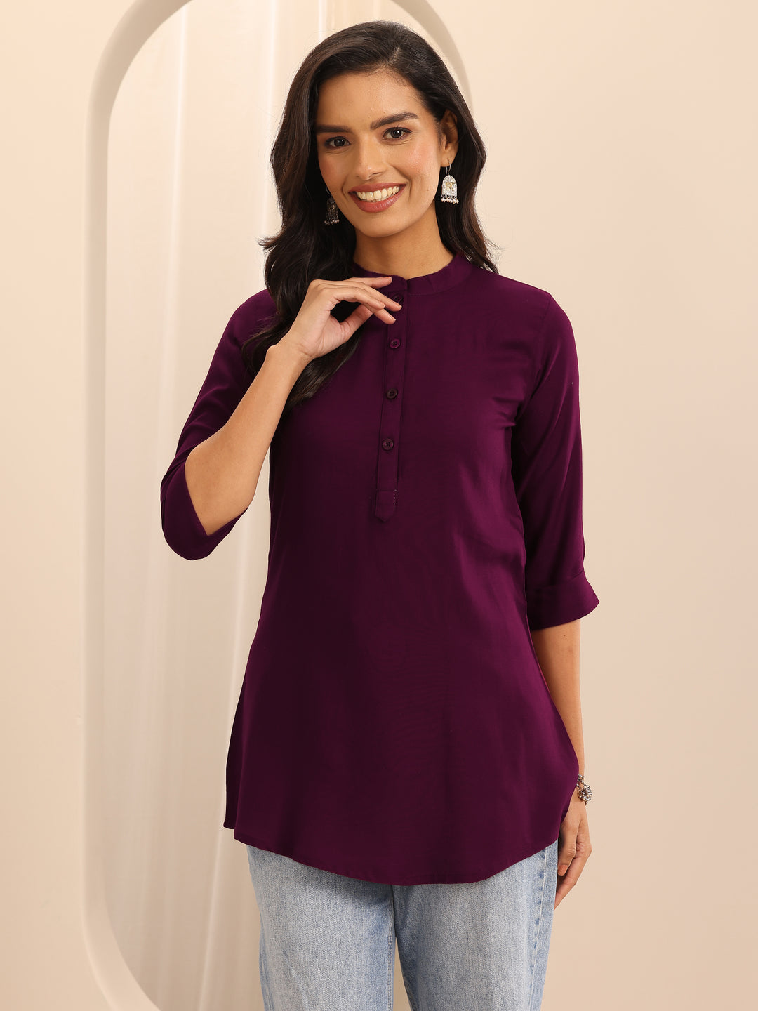  Wine Solid Rayon Straight Tunic 