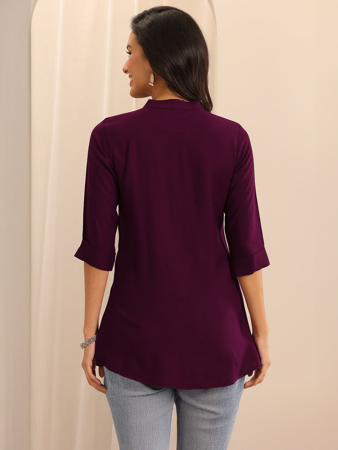  Wine Solid Rayon Straight Tunic 