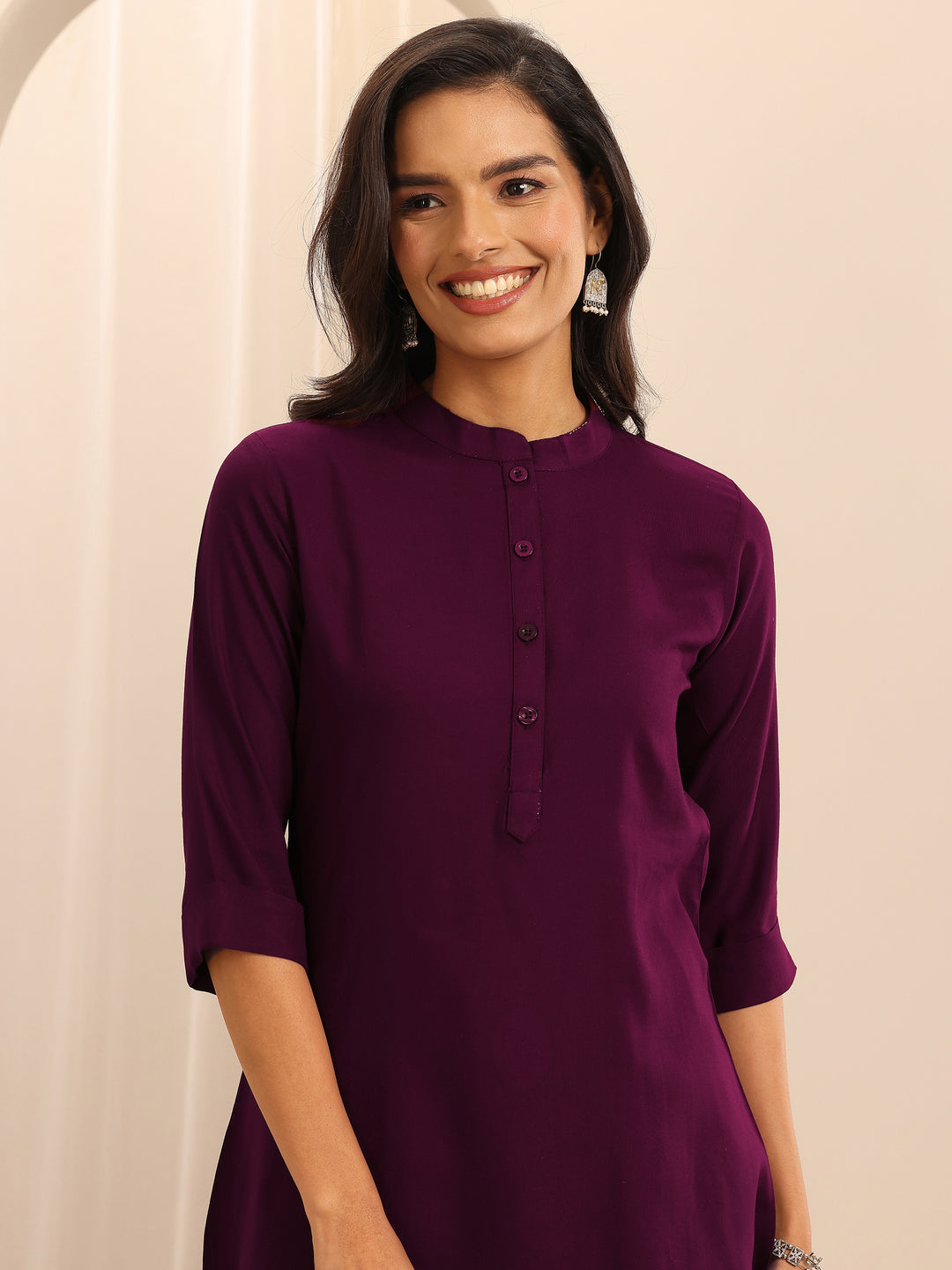  Wine Solid Rayon Straight Tunic 