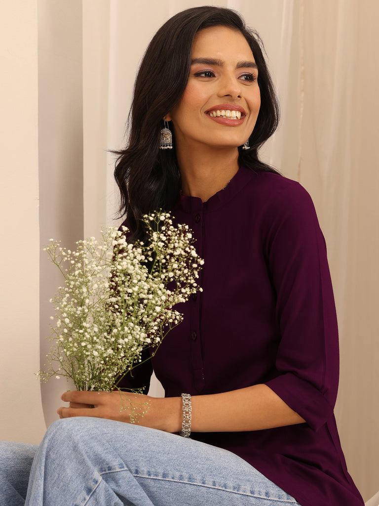 Libas Wine Solid Rayon Straight Tunic