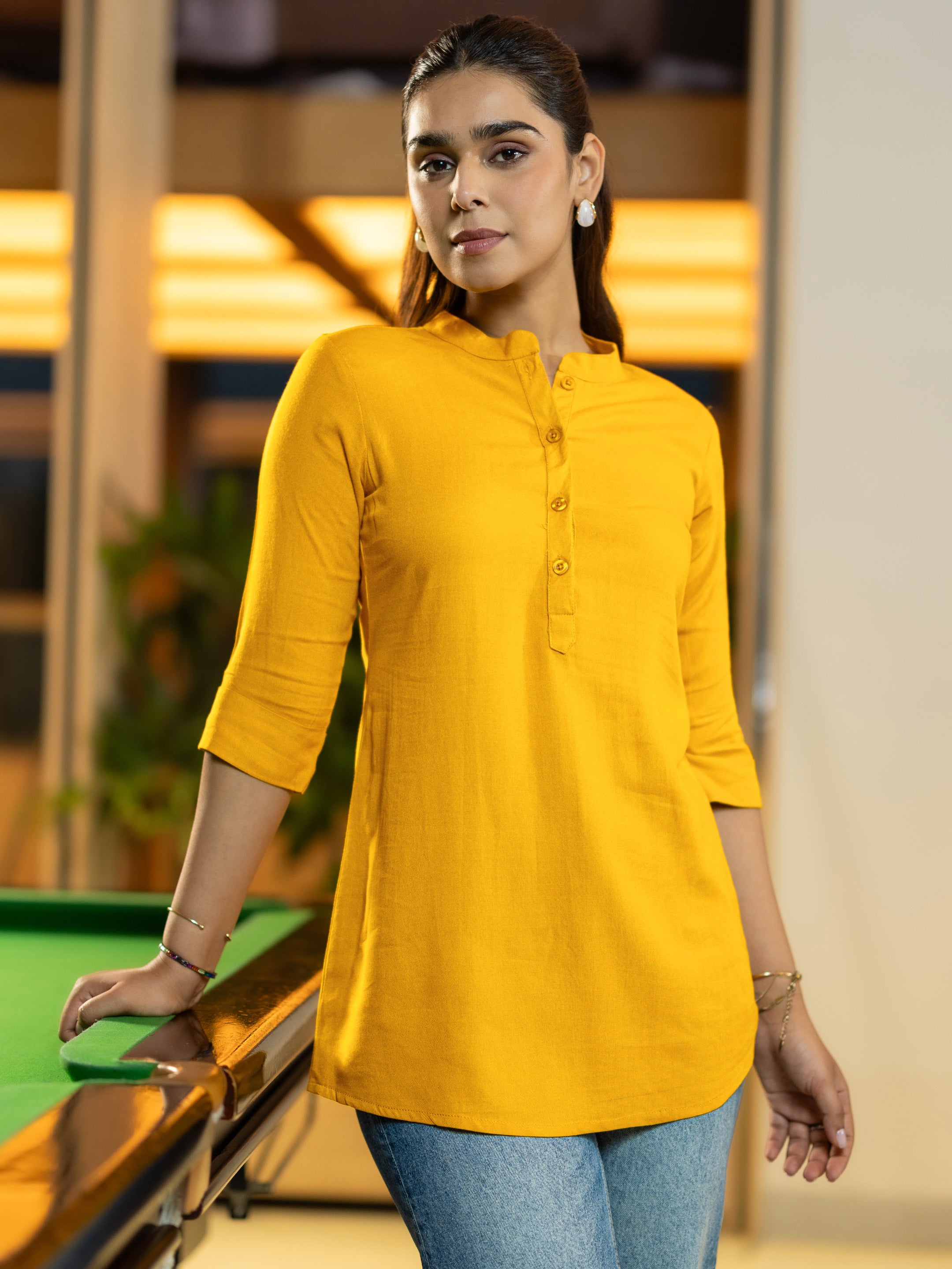 libas Mustard Solid Rayon Straight Tunic-picture-49
