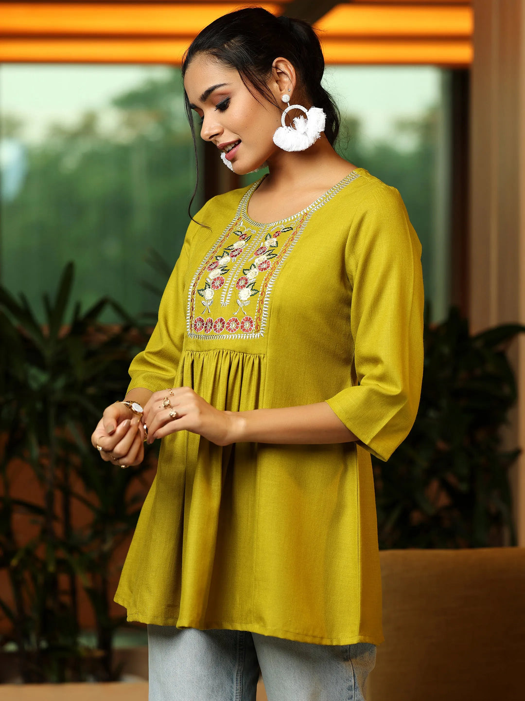  Green Yoke Design Cotton Blend A-Line Kurti 