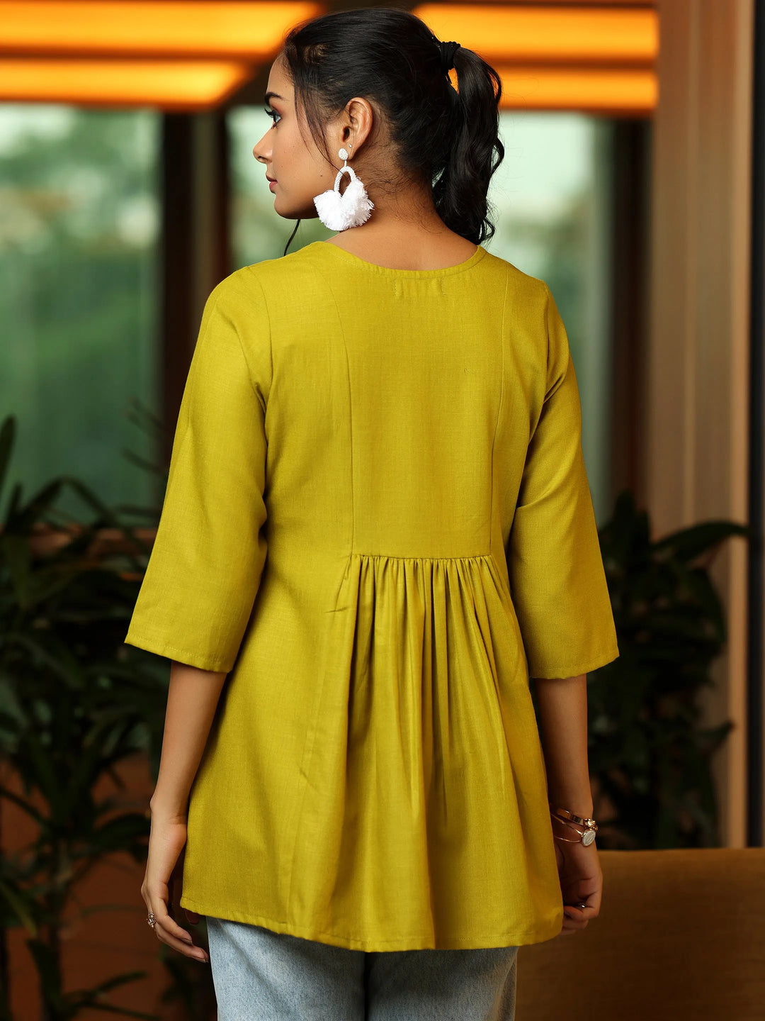  Green Yoke Design Cotton Blend A-Line Kurti 