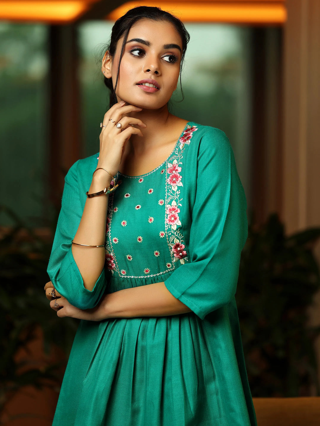  Rama Yoke Design Cotton Blend A-Line Kurti 