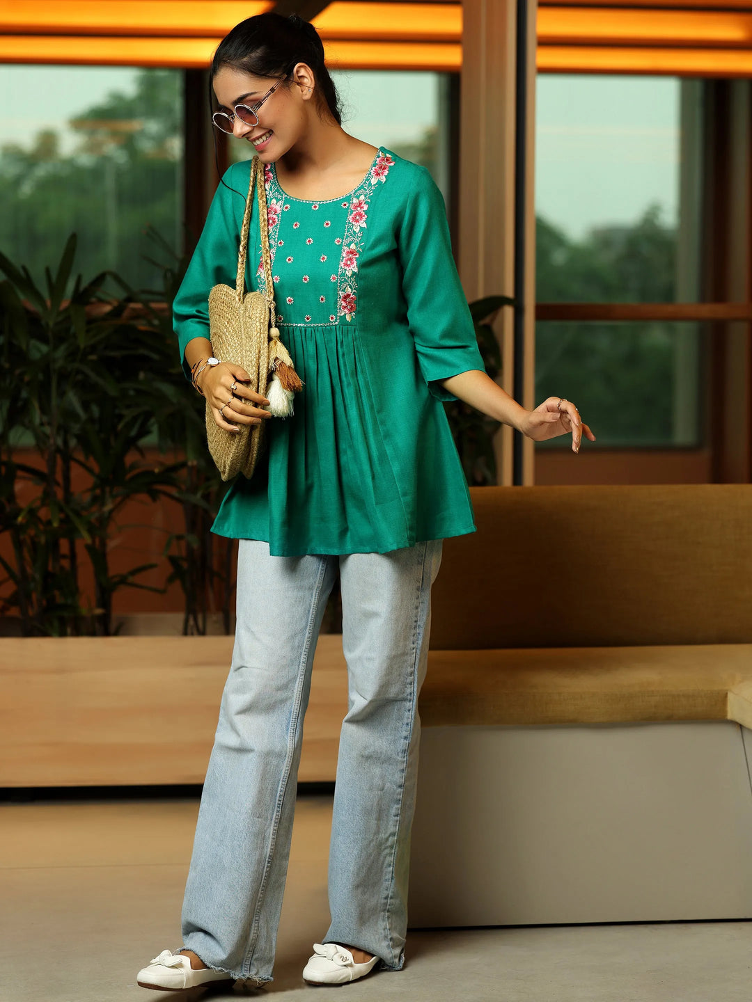  Rama Yoke Design Cotton Blend A-Line Kurti 