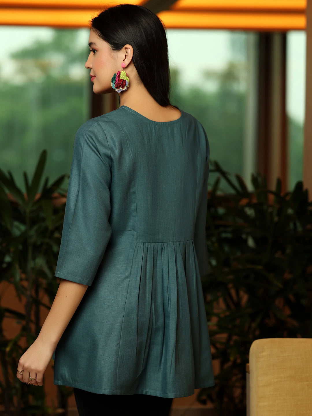  Grey Yoke Design Cotton Blend A-Line Kurti 