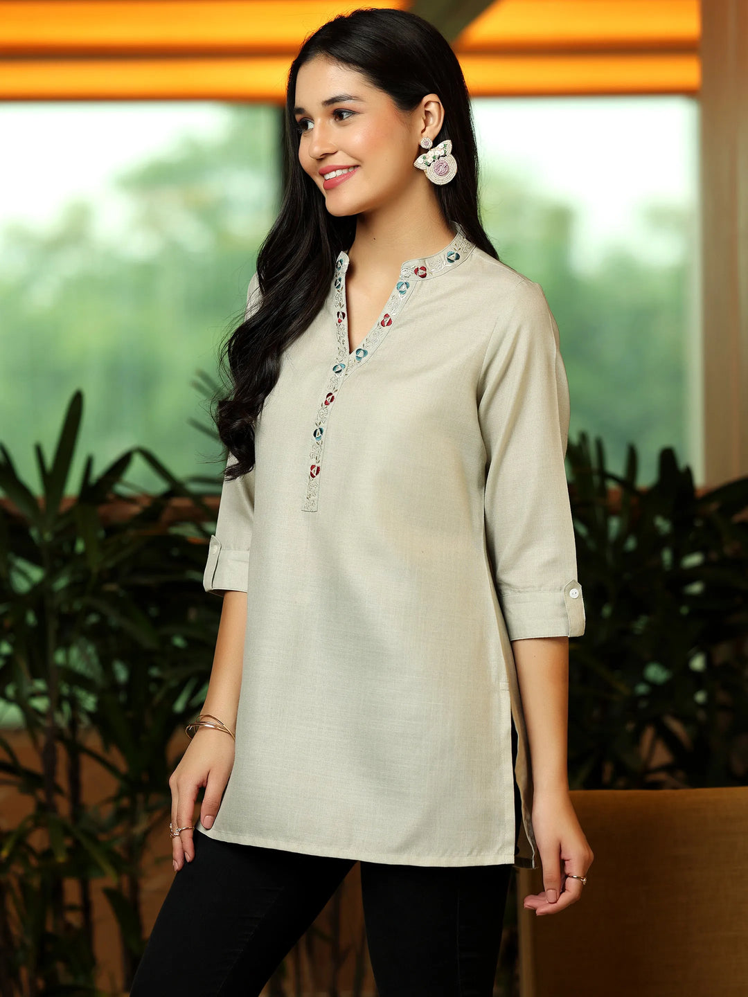  Pista Green Solid Cotton Blend Straight Kurti 