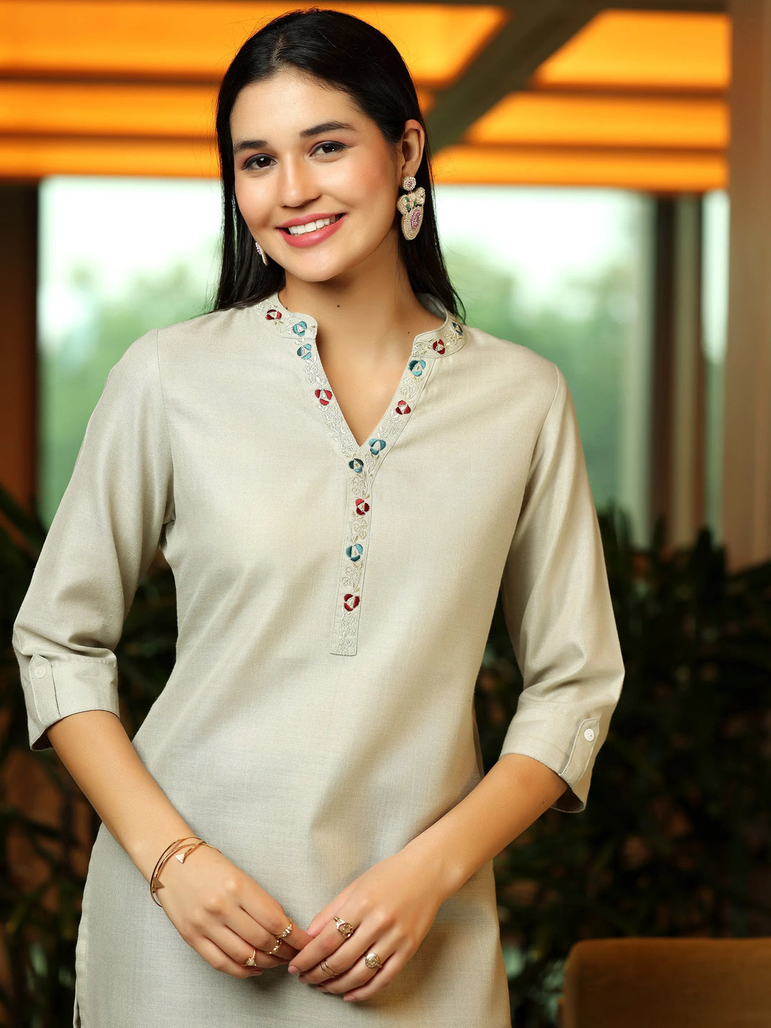  Pista Green Solid Cotton Blend Straight Kurti 