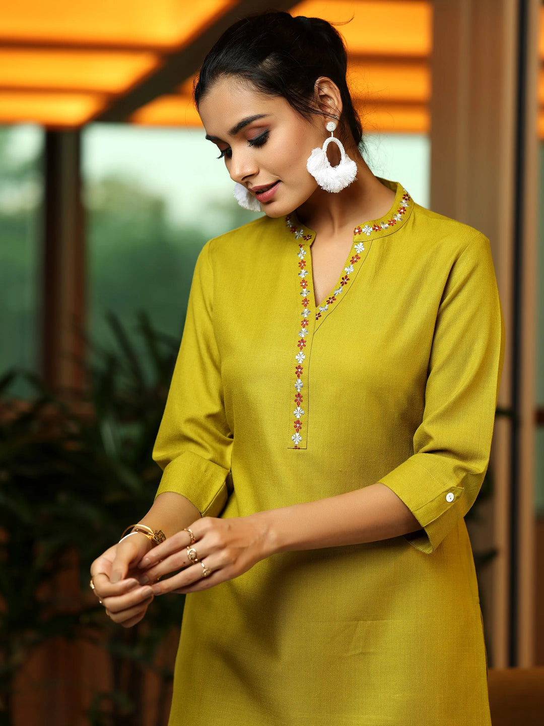  Green Solid Cotton Blend Straight Kurti 