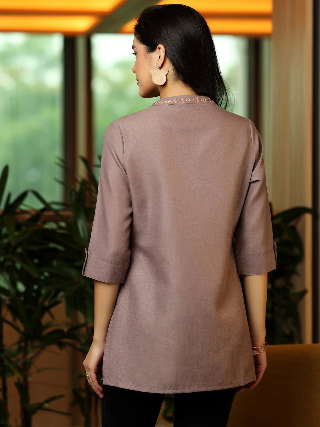  Mauve Solid Cotton Blend Straight Kurti 