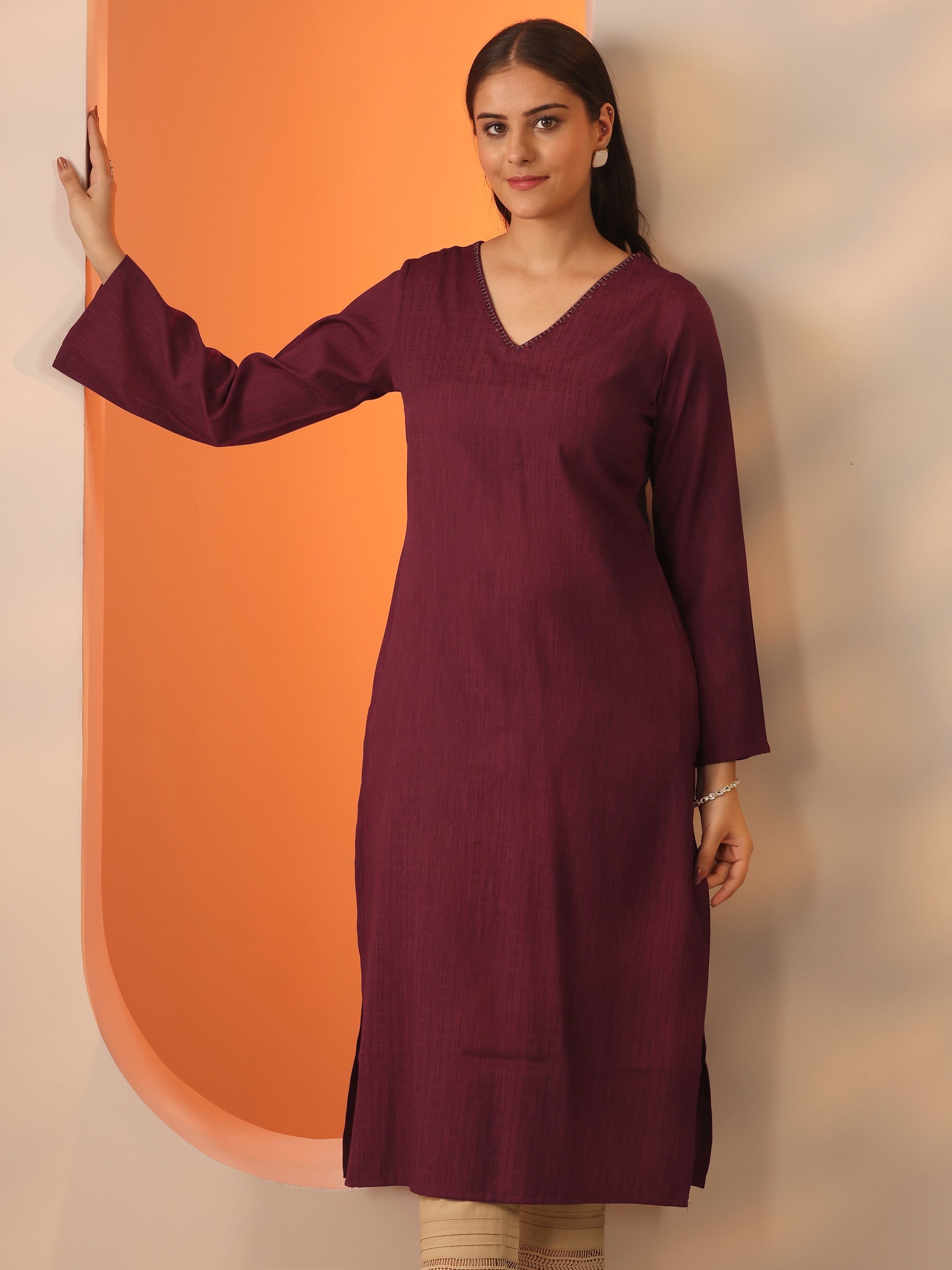 libas Maroon Solid Rayon Straight Kurta-picture-59