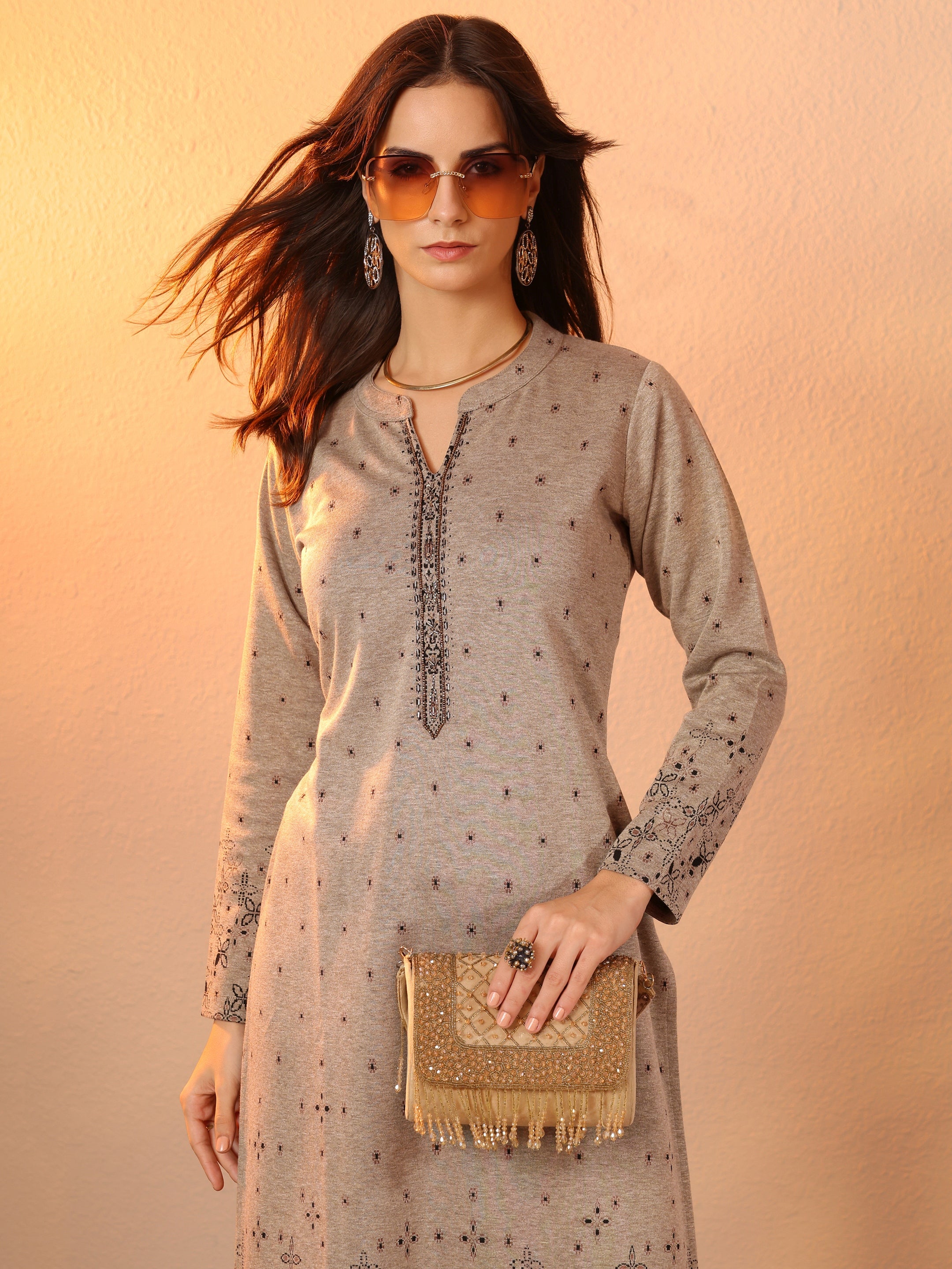 libas Grey Woven Design Wool Straight Kurta-picture-37