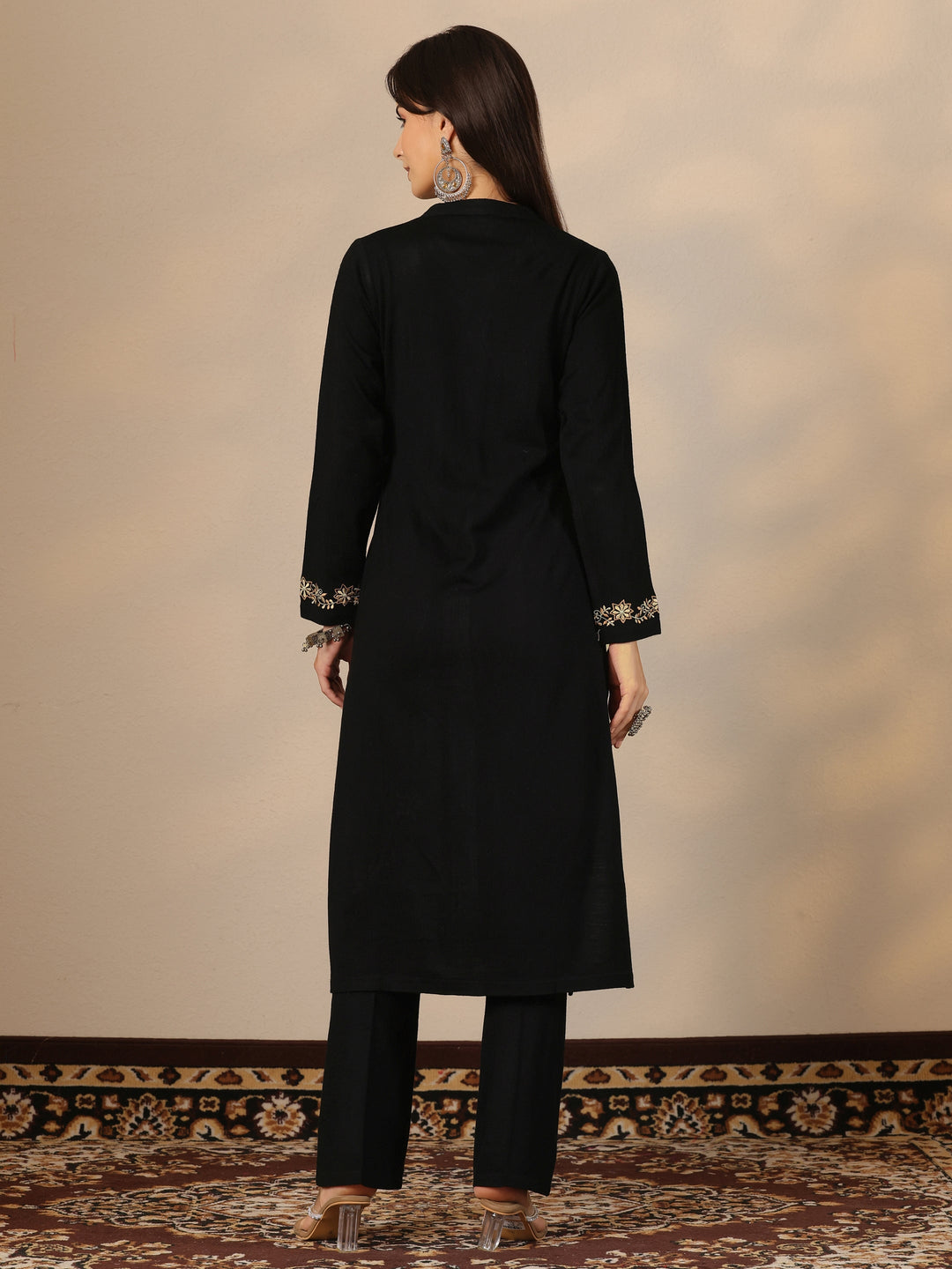  Black Embroidered Wool Straight Kurta 