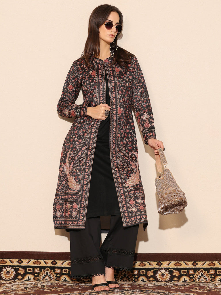 Libas Charcoal Printed Wool Straight Kurta