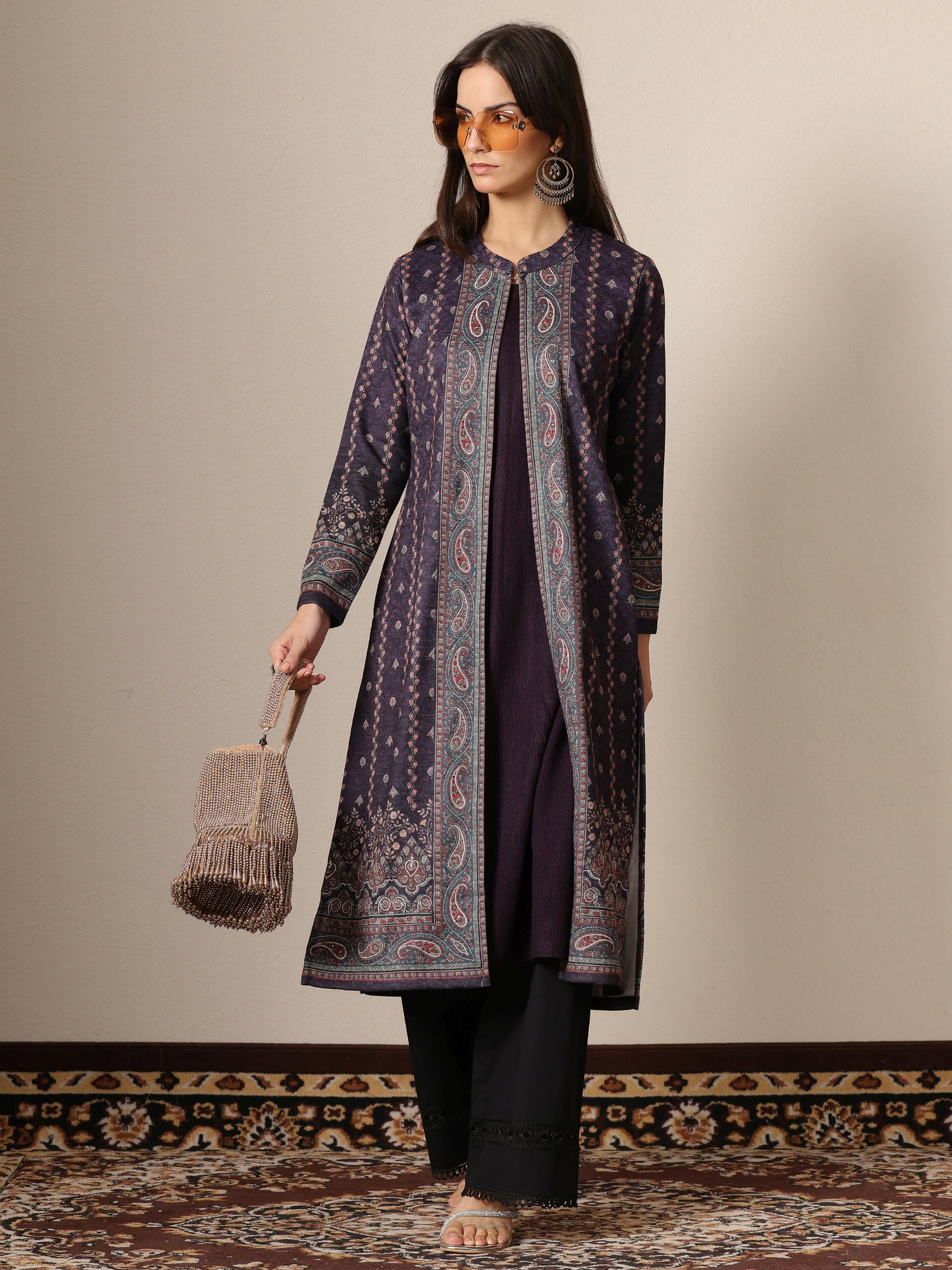 libas Burgundy Printed Wool Straight Kurta-picture-33