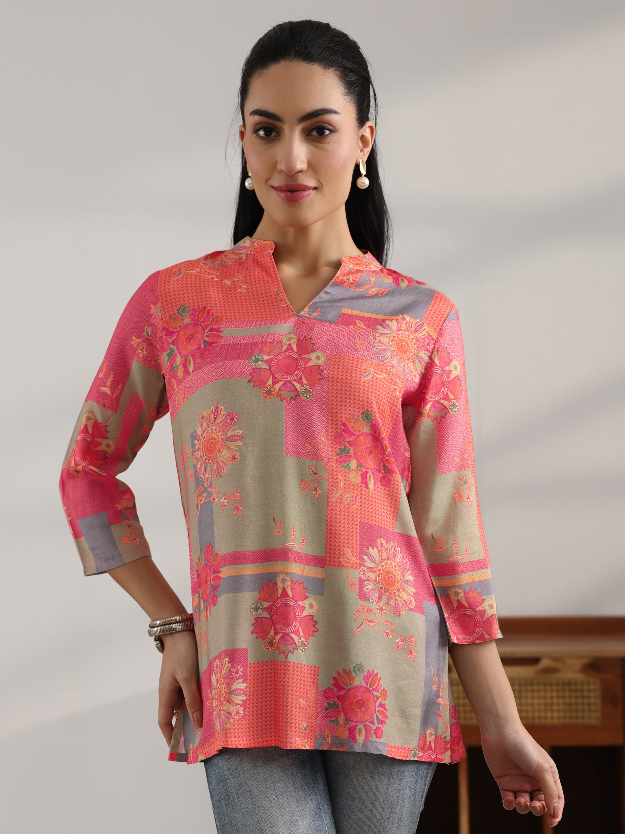 Coral Printed Muslin Straight Short Kurti-image-34