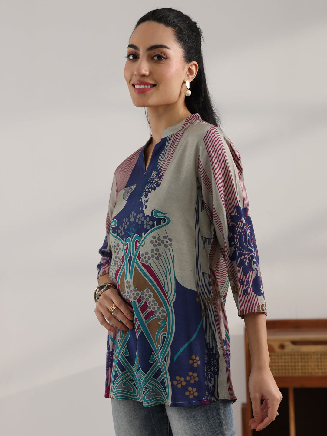  Multi Printed Muslin Straight Short Kurti 