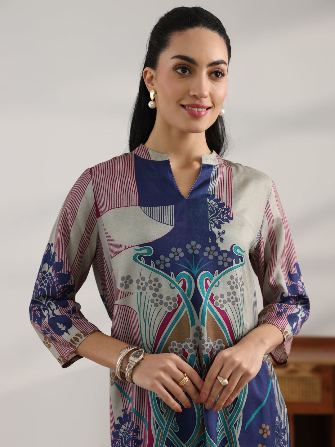  Multi Printed Muslin Straight Short Kurti 