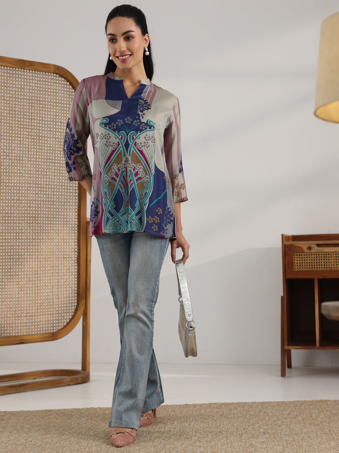  Multi Printed Muslin Straight Short Kurti 