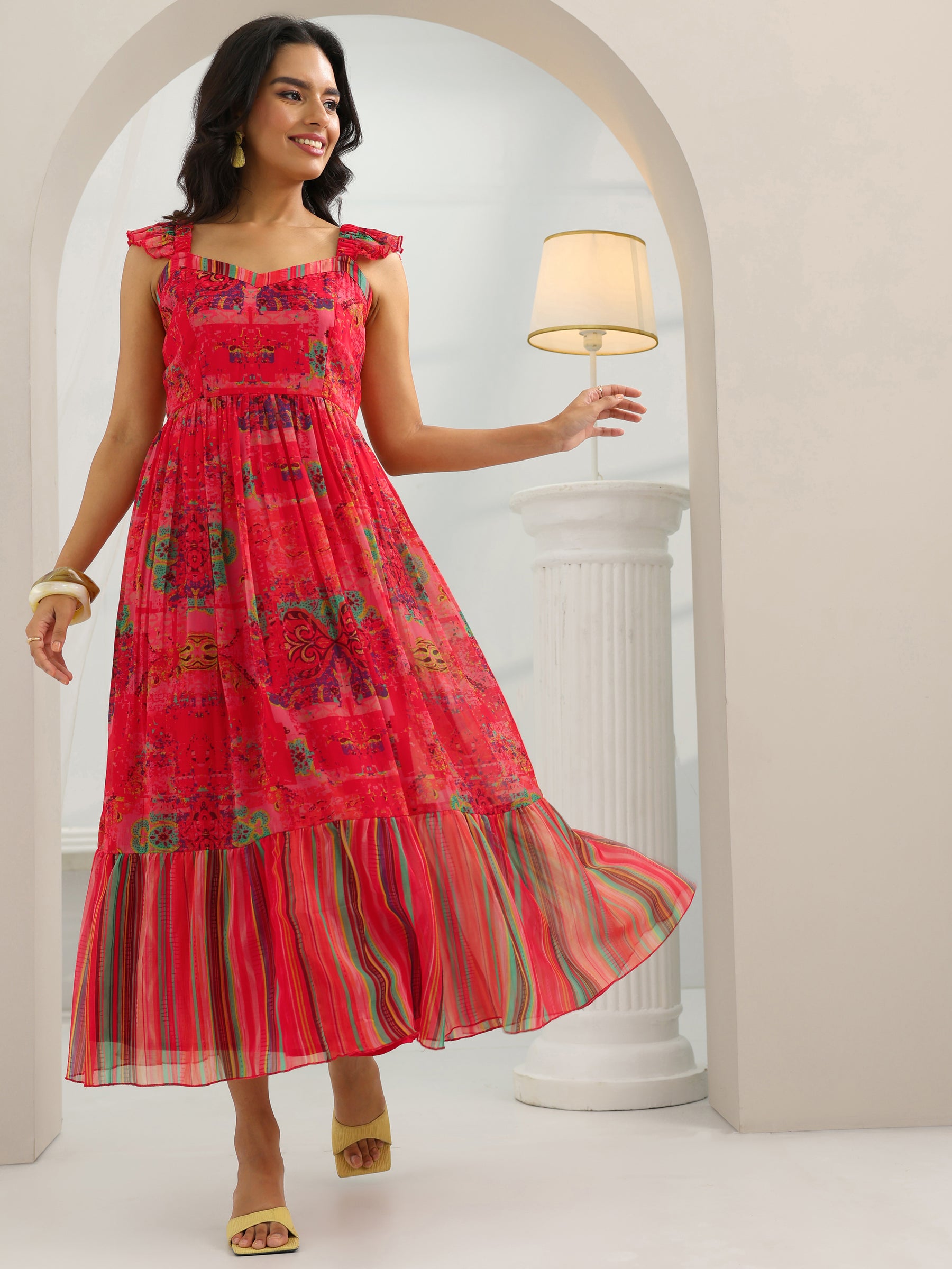 Lavender Printed Crepe Straight Kurta