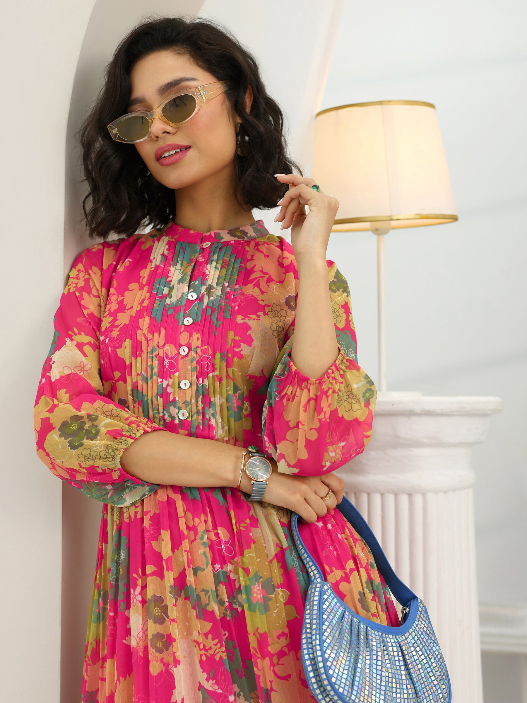 Green Printed Pure Georgette Saree With Unstitched Blouse Piece