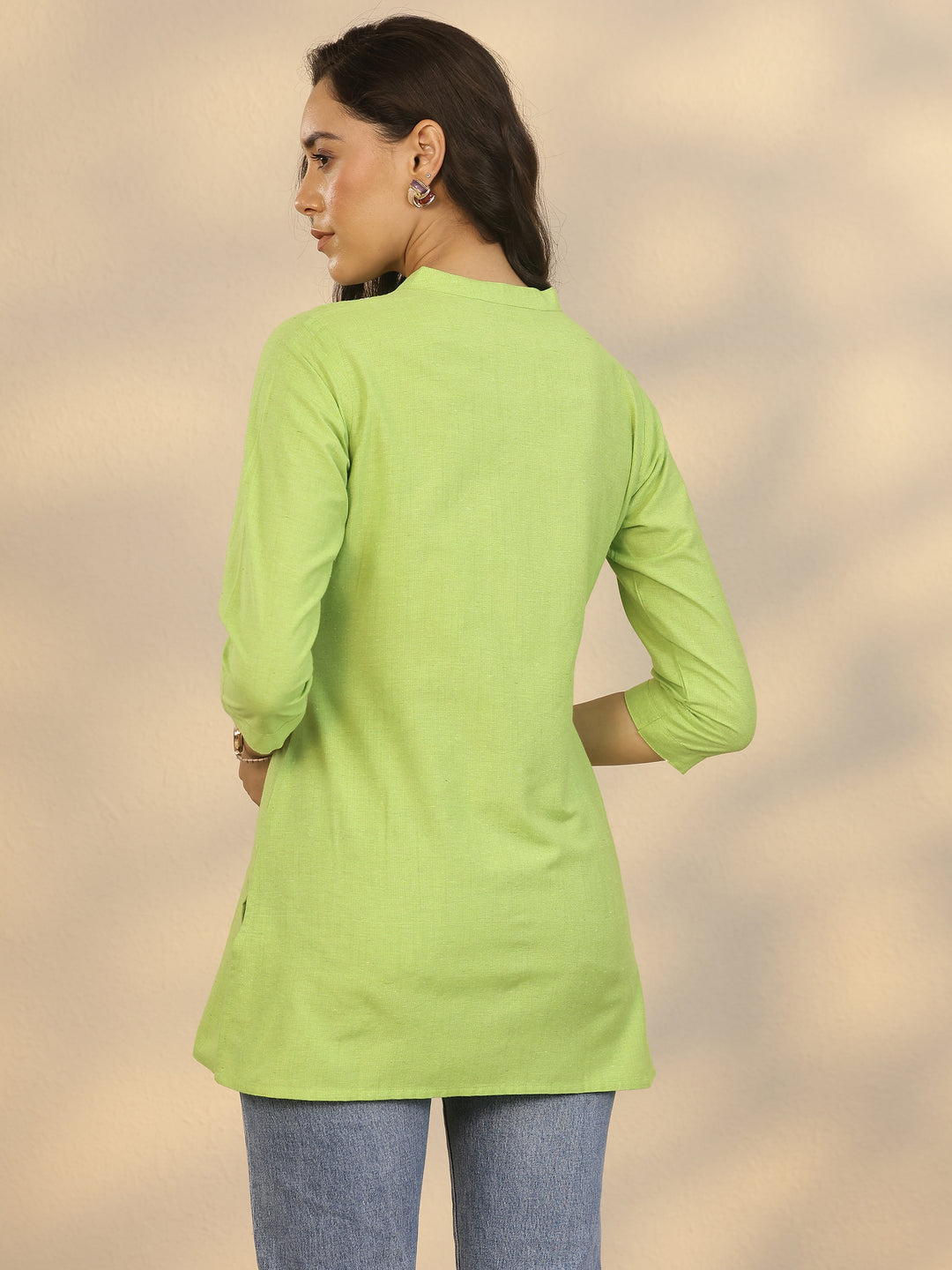  Green Yoke Design Cotton Blend Straight Short Kurti 