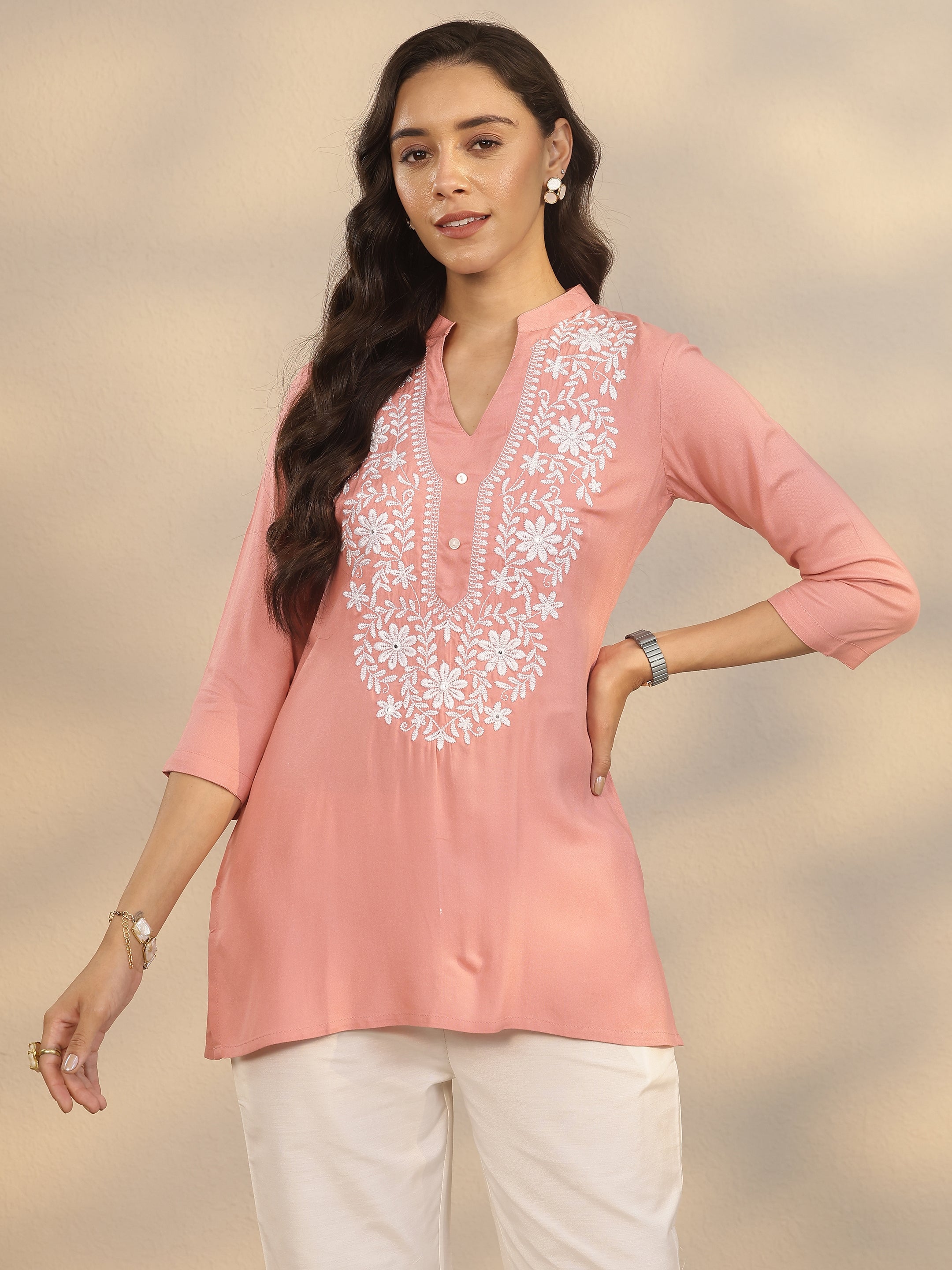 libas Peach Yoke Design Rayon Straight Short Kurti-picture-20