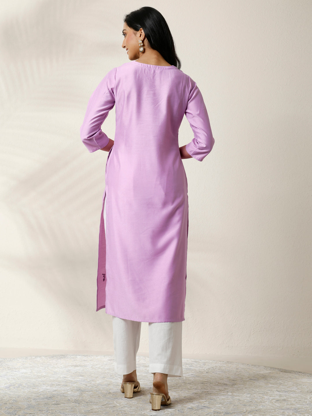  Lavender Embroidered Silk Blend Straight Kurta 