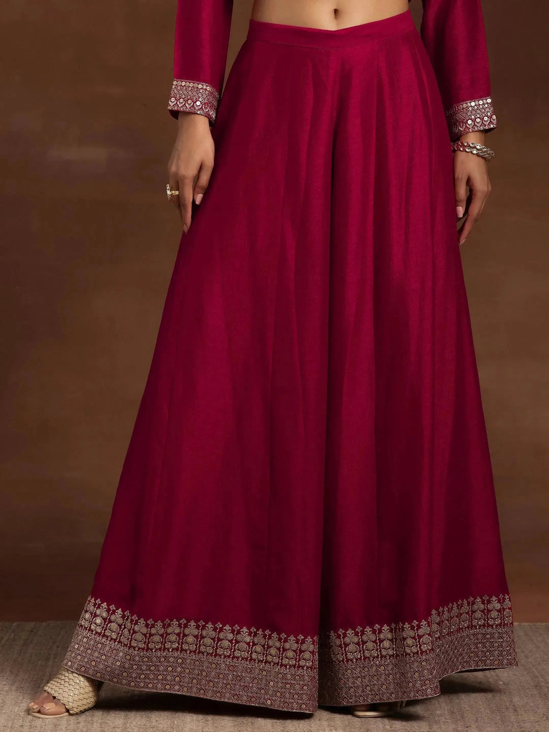 Pink Embroidered Silk Blend Straight Suit With Dupatta - Libas 