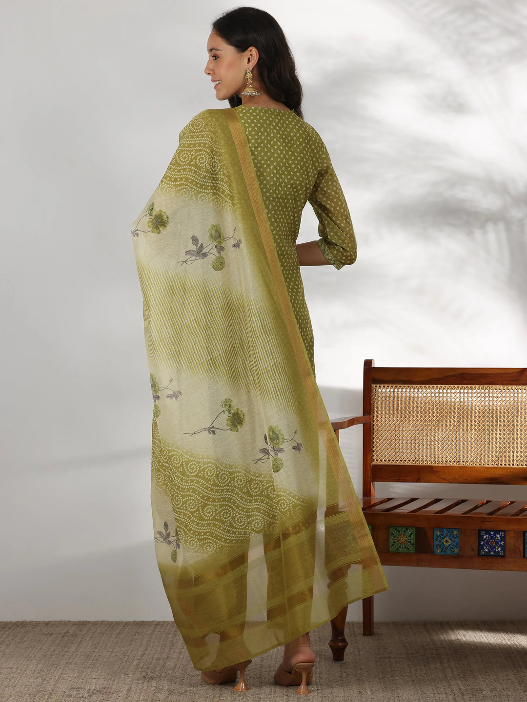  Green Printed Silk Blend Straight Suit With Dupatta 