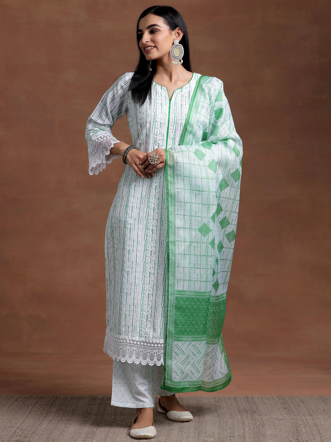 Off White Embroidered Cotton Blend Straight Suit With Dupatta - Libas 