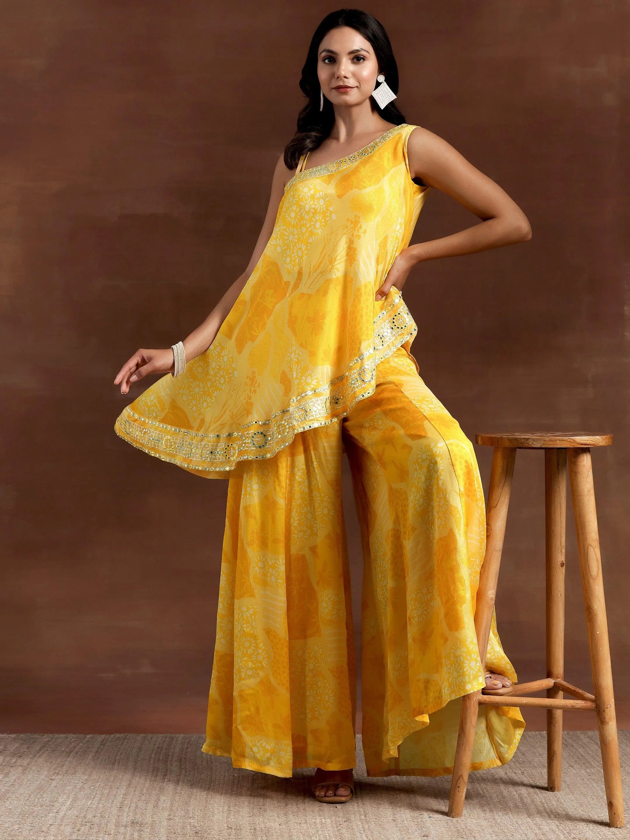 libas Naaz Yellow Printed Silk Blend Co-Ords-picture-27