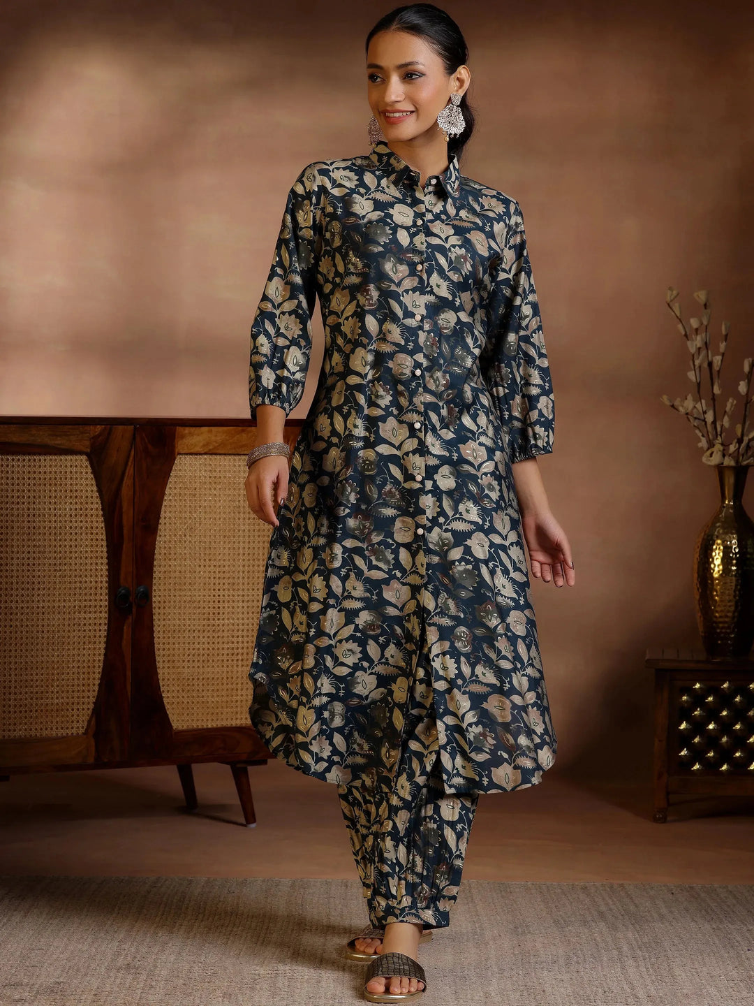  Green Printed Silk Blend Co-Ords 