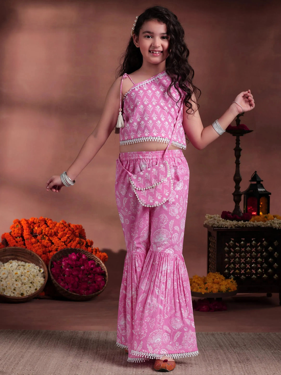  Kids Pink Printed Cotton Co-Ords 