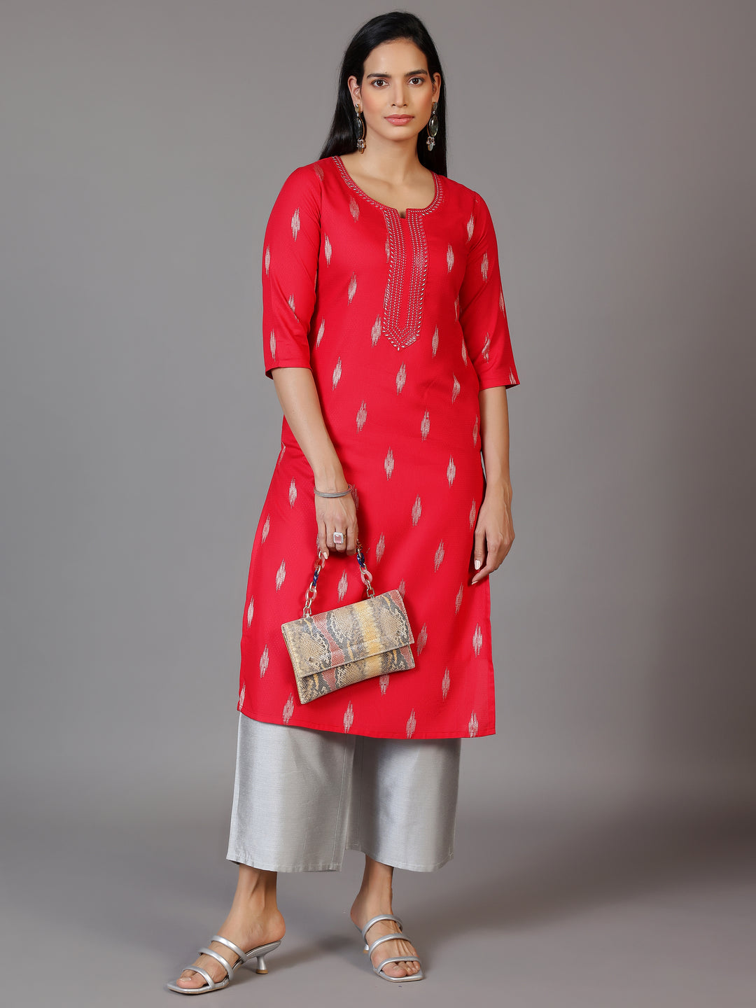  Pink Woven Design Rayon Straight Kurta 