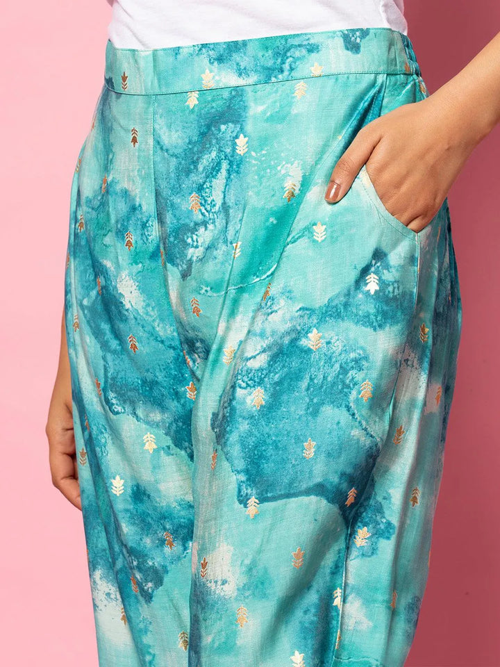 Blue Printed Silk Blend Co-Ords - Libas