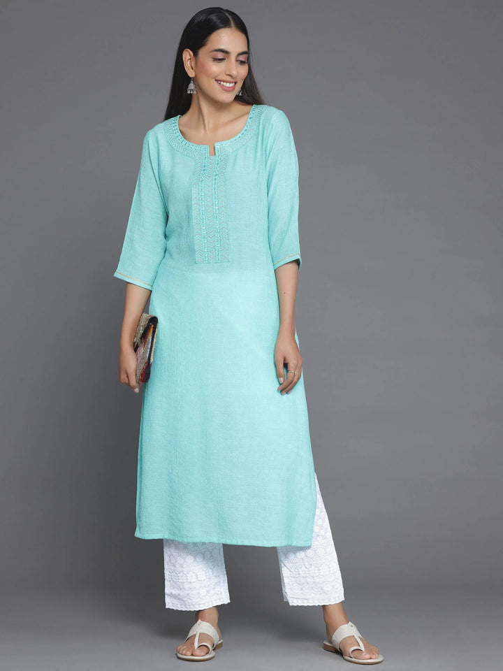 Blue Yoke Design Cotton Straight Kurta - Libas