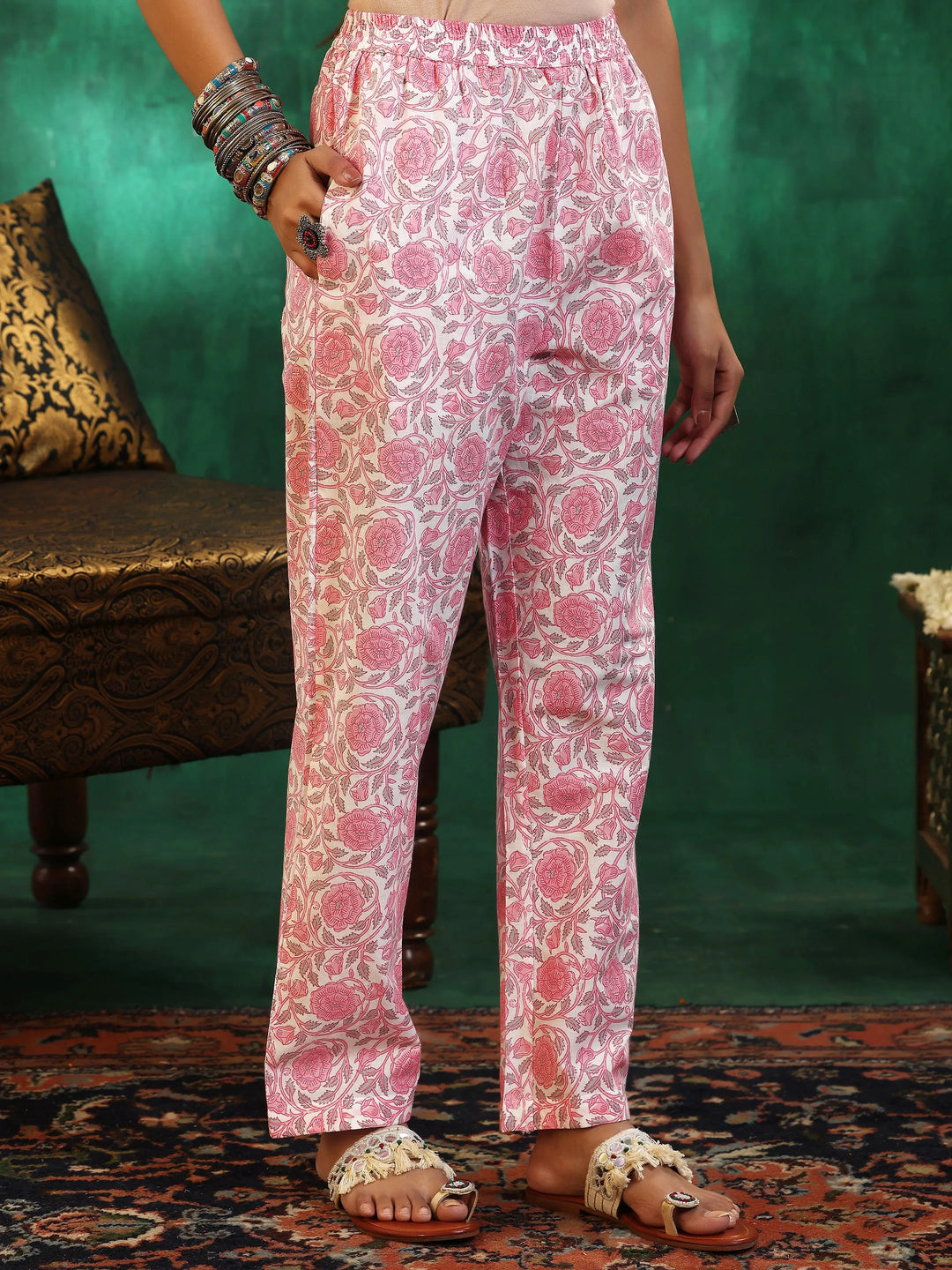  Off White Printed Cotton Straight Suit With Dupatta 