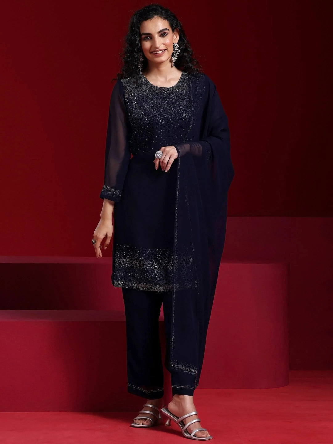  Libas Art Blue Solid Georgette Straight Suit With Dupatta 
