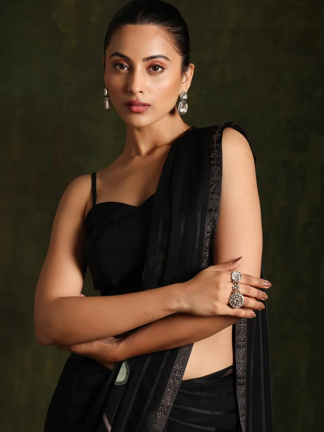 Black Woven Design Brasso Saree With Unstitched Blouse Piece - Libas