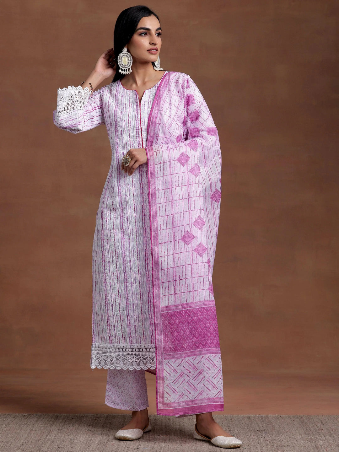 Off White Embroidered Cotton Blend Straight Suit With Dupatta - Libas