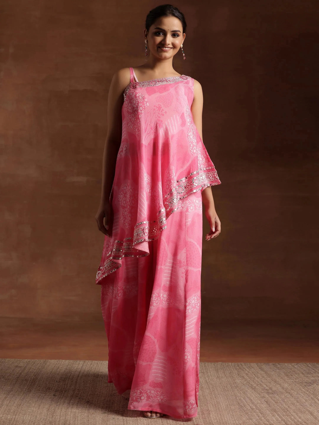  Pink Printed Silk Blend Co-Ords 