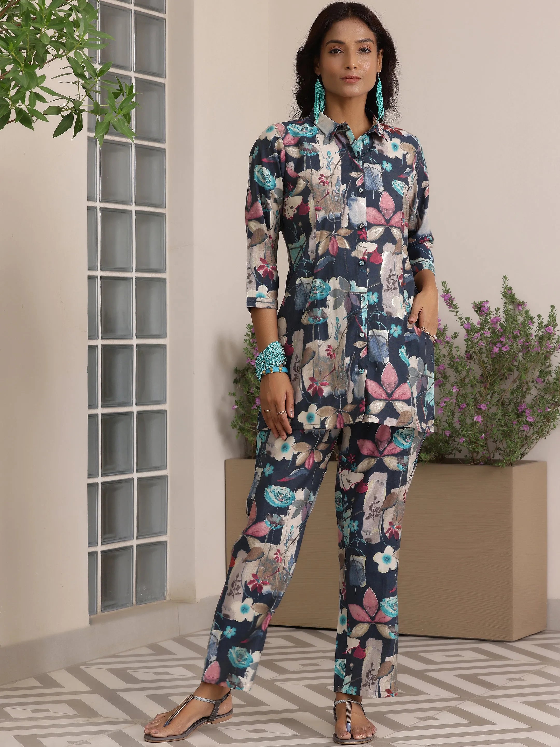 libas Blue Printed Silk Blend Co-Ords-picture-24