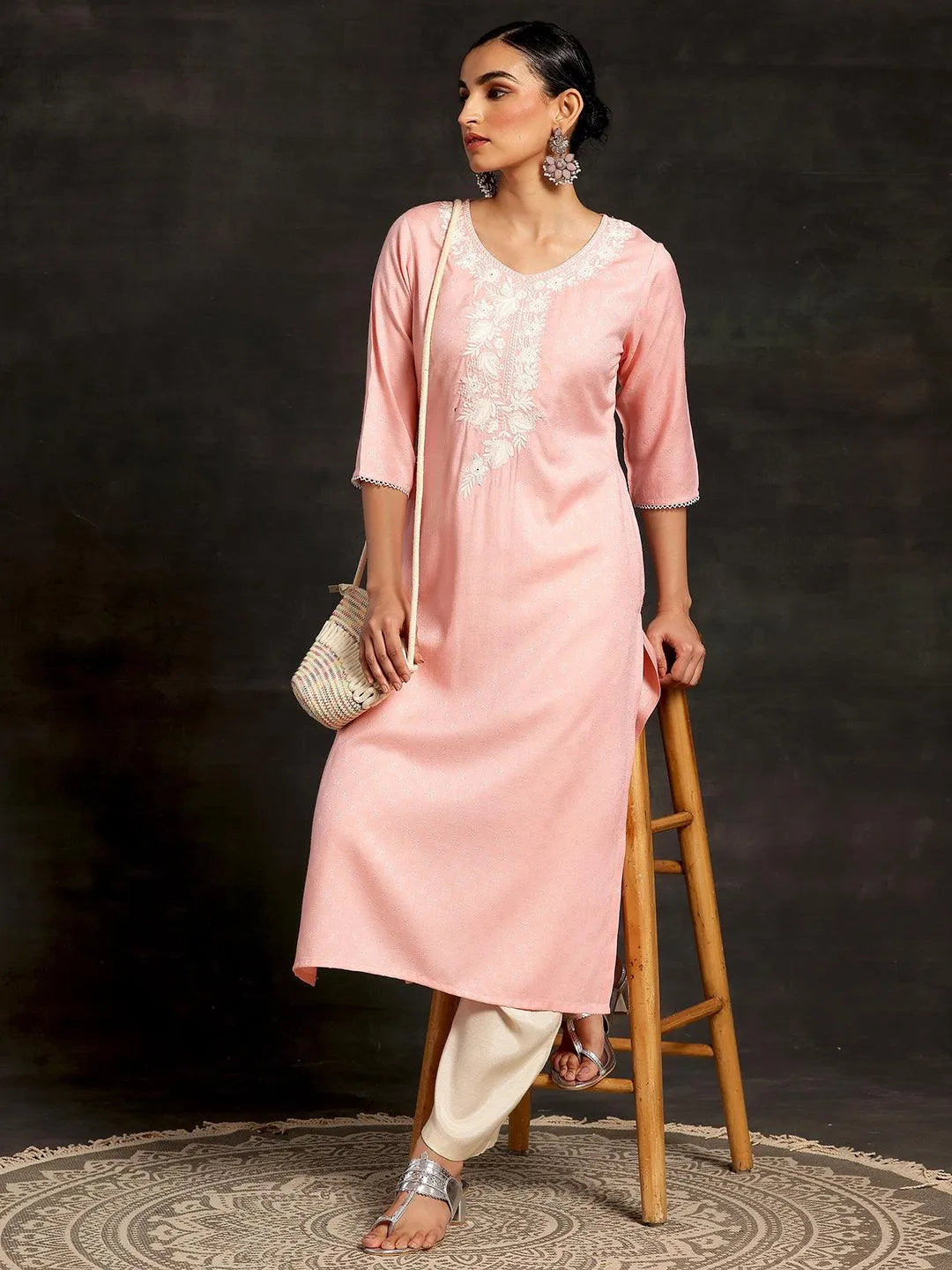 libas Pink Yoke Design Rayon Straight Kurta-picture-14
