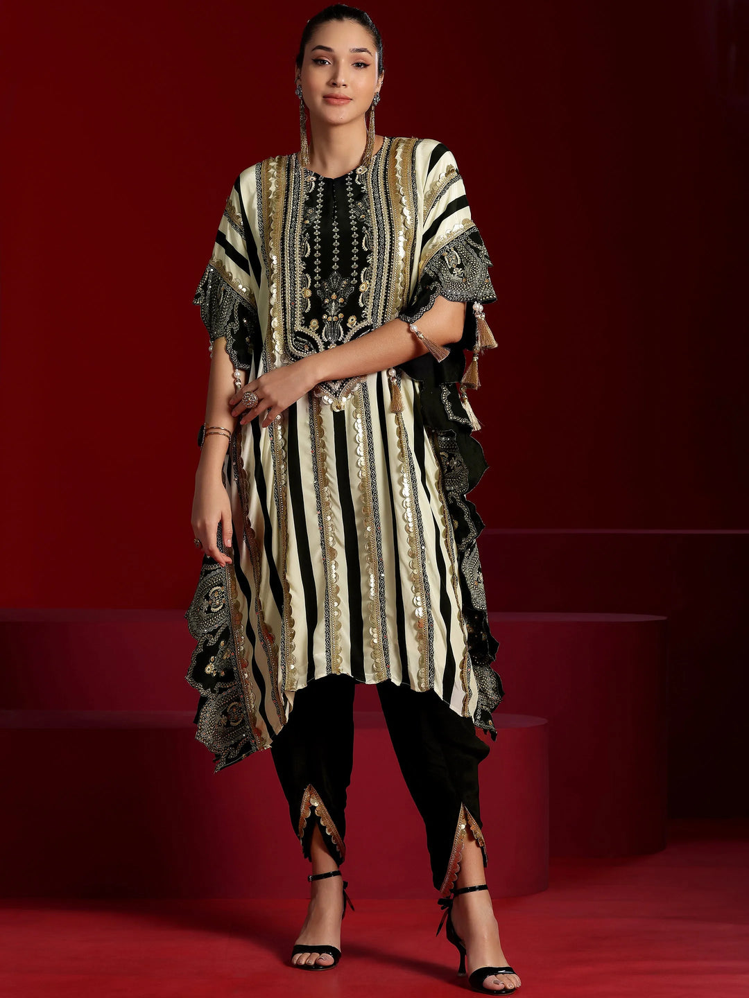  Libas Art Black Striped Silk Blend Co-Ords 