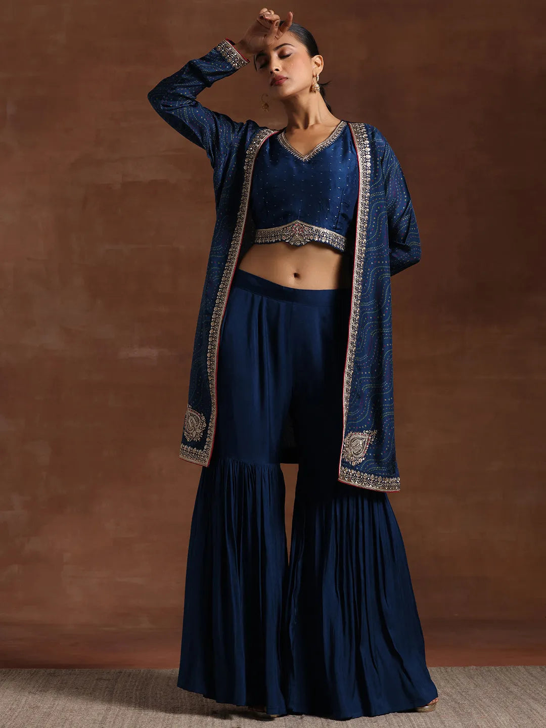  Blue Embroidered Silk Blend Co-Ords 
