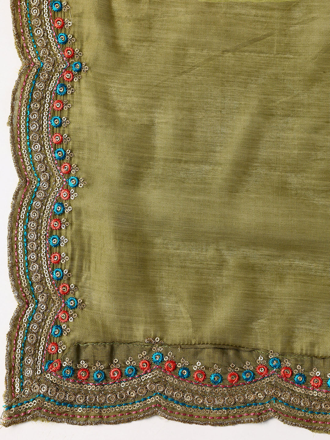  Green Printed Silk blend Dress Material With Dupatta 
