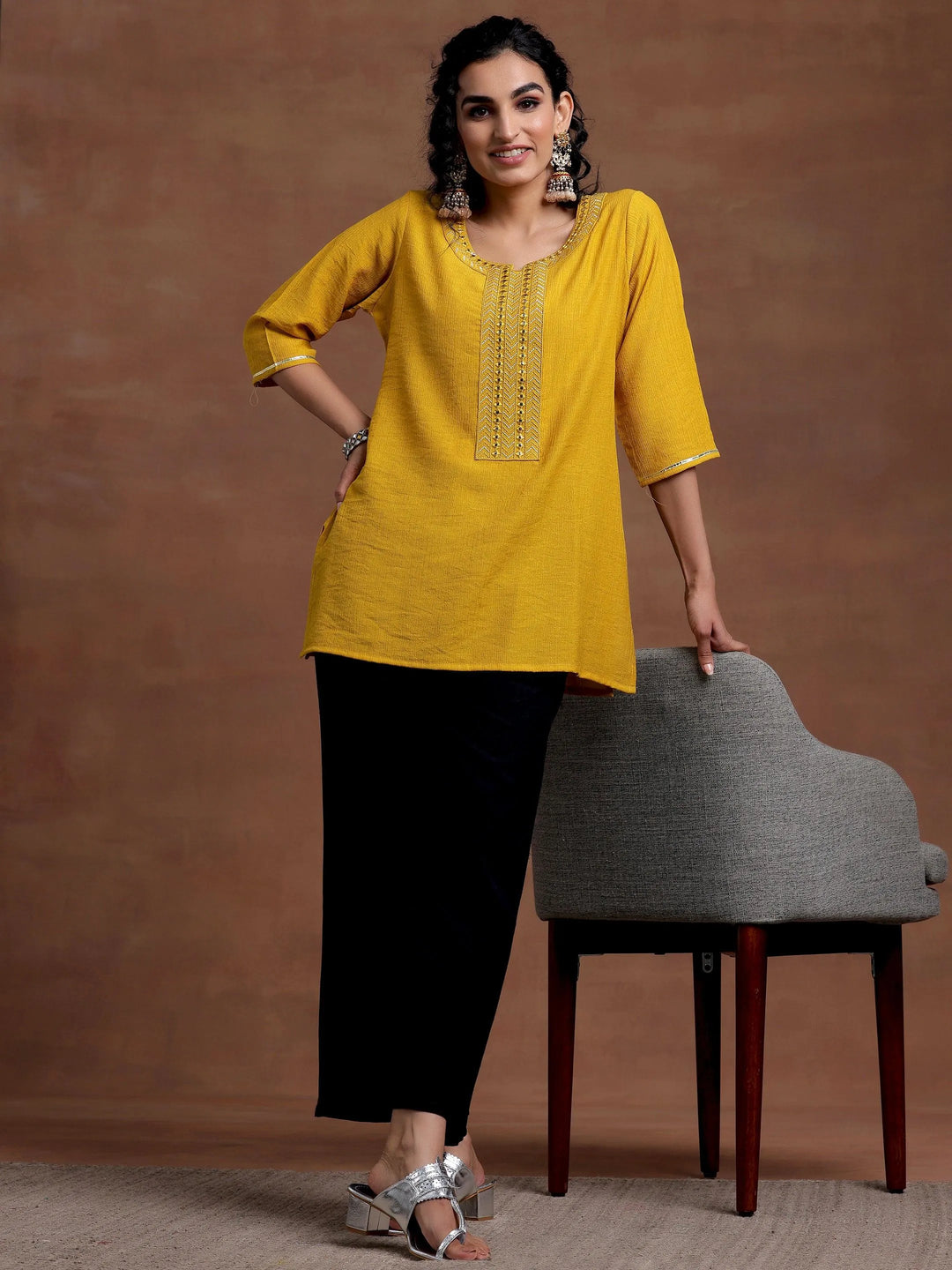 Black Solid Cotton Palazzos - Libas 