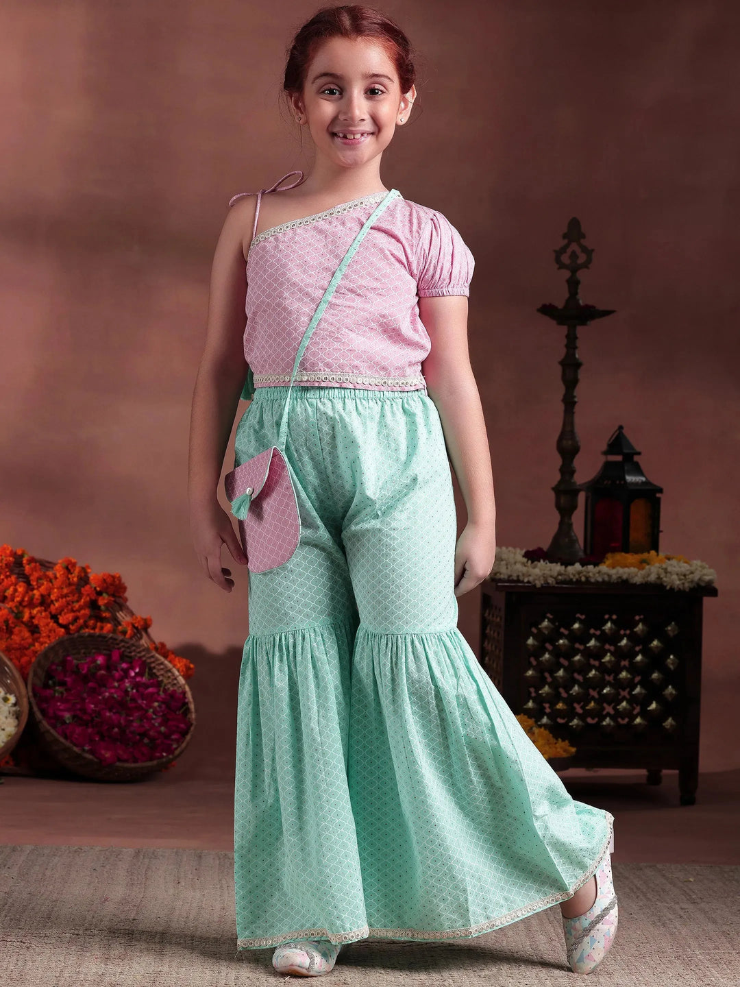  Kids Pink Printed Cotton Co-Ords 
