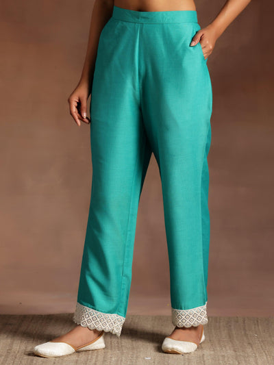 Abidaah Green Printed Silk Blend A-Line Kurta With Trousers & Dupatta - Libas